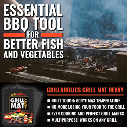 BBQ Grill Mat Heavy - 600 Degree Max Temperature Grilling Sheets - Set of 2 Grill Mats Non Stick - Lifetime Manufacturer Warranty