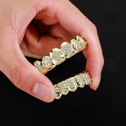 Grills for Your Teeth Gold Grillz Poker Heart Teeth Diamond Grillz for Men Women 18K Plated Iced Out Hip Hop Top & Bottom Face Grills for Teeth Rapper Costume Cosplay