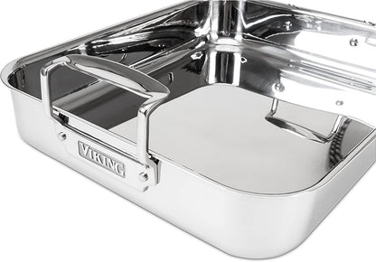 Viking Culinary 3-Ply Stainless Steel Roasting Pan, Includes a Nonstick Rack, Dishwasher, Oven Safe, Works on All Cooktops Including Induction