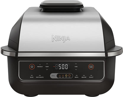 EG201 Foodi 6-In-1 Indoor Grill with Air Fry, Roast, Bake, Broil, & Dehydrate, 2Nd Generation, Dishwasher Safe, Black/Silver