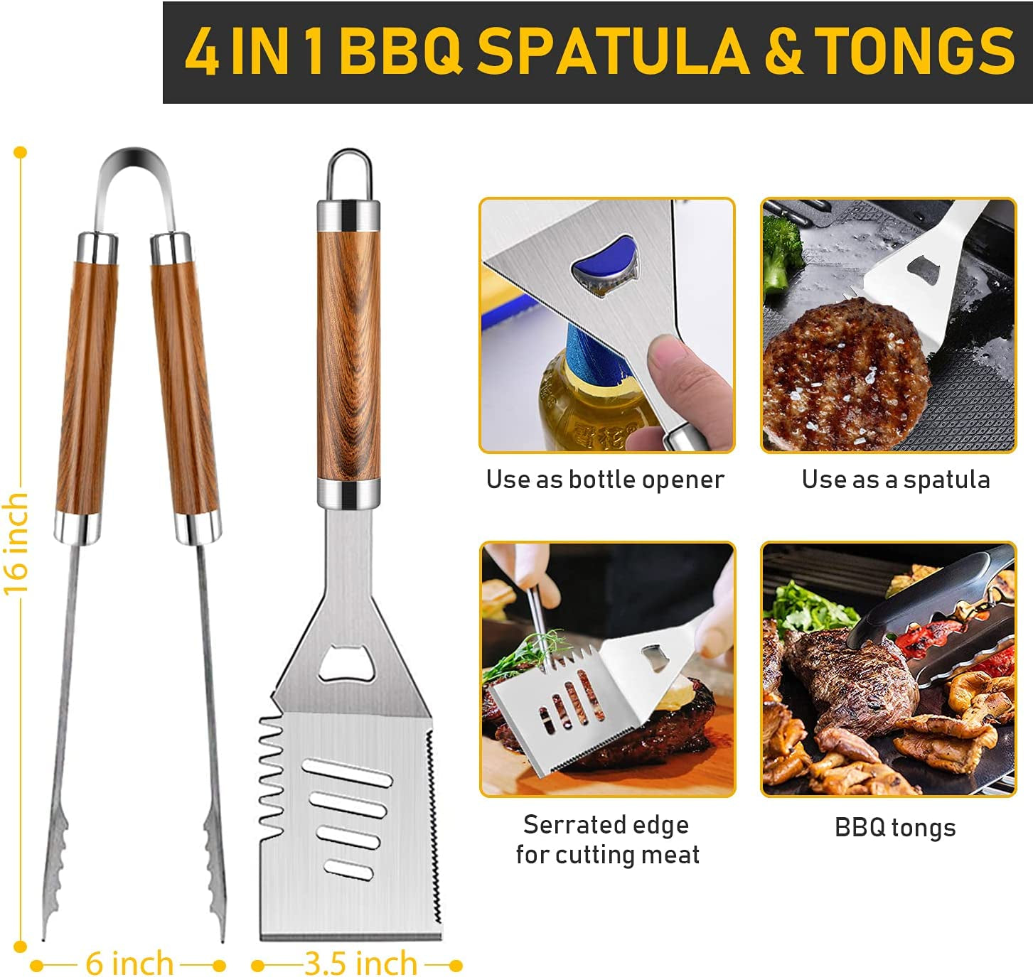34Pcs Grill Accessories Grilling Gifts for Men, 16 Inches Heavy Duty BBQ Accessories, Stainless Steel Grill Tools with Thermometer, Grill Mats for Backyard, BBQ Gifts Set for Men Women