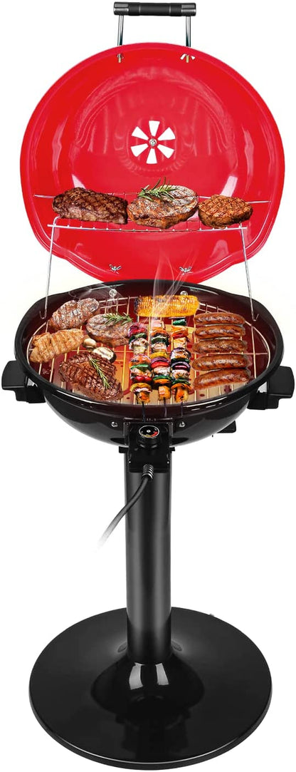 Electric BBQ Grill  15-Serving Indoor/Outdoor Electric Grill for Indoor & Outdoor Use, Double Layer Design, Portable Removable Stand Grill, 1600W (Stand Red BBQ Grills)