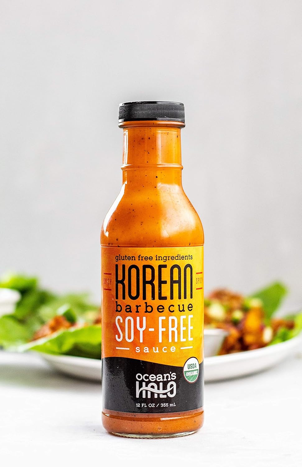 (2 Pack) Ocean'S Halo, Organic Soy-Free Spicy Korean BBQ Sauce, 12 Ounce