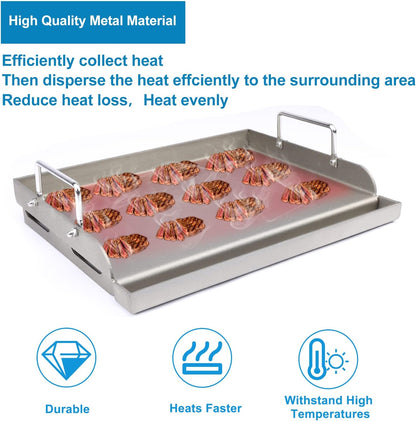 Universal Fry Griddle for Gas Grill, 25"X 16” Metal Cooking Griddle Pan Large Flat Top Plate for Gas Stove, Charcoal Electric Grills Fits Camping Stove Outdoor Tailgating Parties Grilling