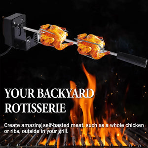 Rotisserie Kit Stainless Steel Automatic BBQ Rotisserie Kit Grill Rotisserie Set for Grilling Marshmallow Hot Dog Chicken Steak