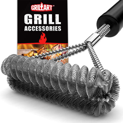 Grill Brush Bristle Free & Wire Combined BBQ Brush - Safe & Efficient Grill Cleaning Brush- 17" Grill Cleaner Brush for Gas/Porcelain/Charbroil Grates - BBQ Accessories Gifts for Men