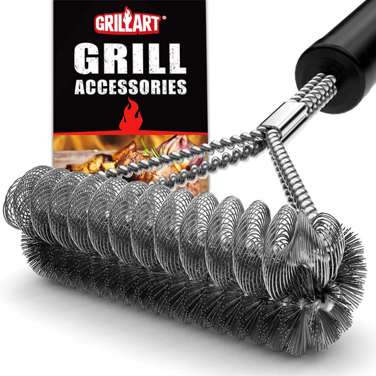 Grill Brush Bristle Free & Wire Combined BBQ Brush - Safe & Efficient Grill Cleaning Brush- 17" Grill Cleaner Brush for Gas/Porcelain/Charbroil Grates - BBQ Accessories Gifts for Men