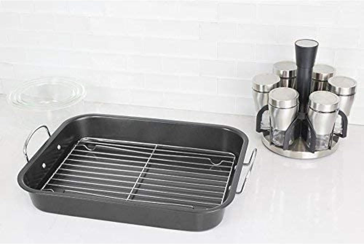 Deluxe Non Stick Roaster Pan/Turkey Roasting Pan with Rack and Handles, Excellent Broiler Pan for Turkeys, Hams and Chickens 14.5" X 11.5", Black