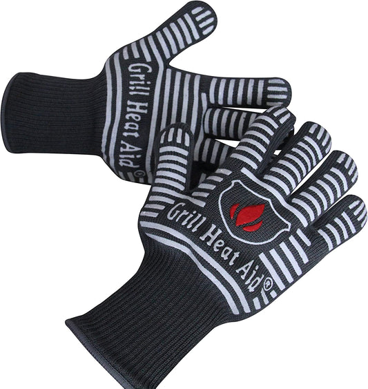 Extreme Heat Resistant BBQ Gloves - Premium Insulated & Silicone Lined Aramid Fiber Mitts for Cooking, Grilling, Frying and Baking - Professional Indoor Outdoor Kitchen Oven Accessories