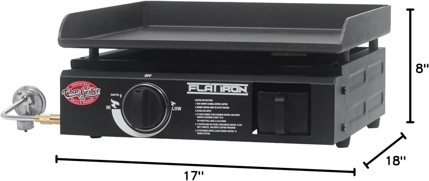 E8217 Flat Iron Portable Table Top 17” Gas Griddle Propane Grill, Black