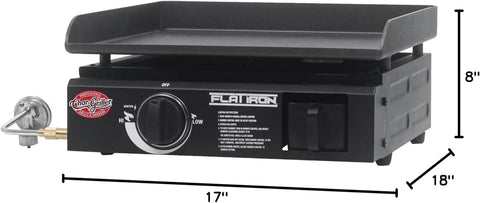 Image of E8217 Flat Iron Portable Table Top 17” Gas Griddle Propane Grill, Black