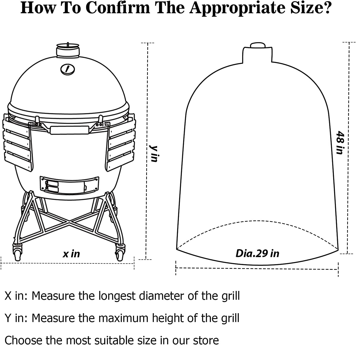 29 in Grill Full Cover for Large Big Green Egg,Kamado Classic Joe Ceramic Grill,29 Inch Dia Waterproof Outdoor Grill Cover Smoker Accessories Long Enough to Cover Wheel