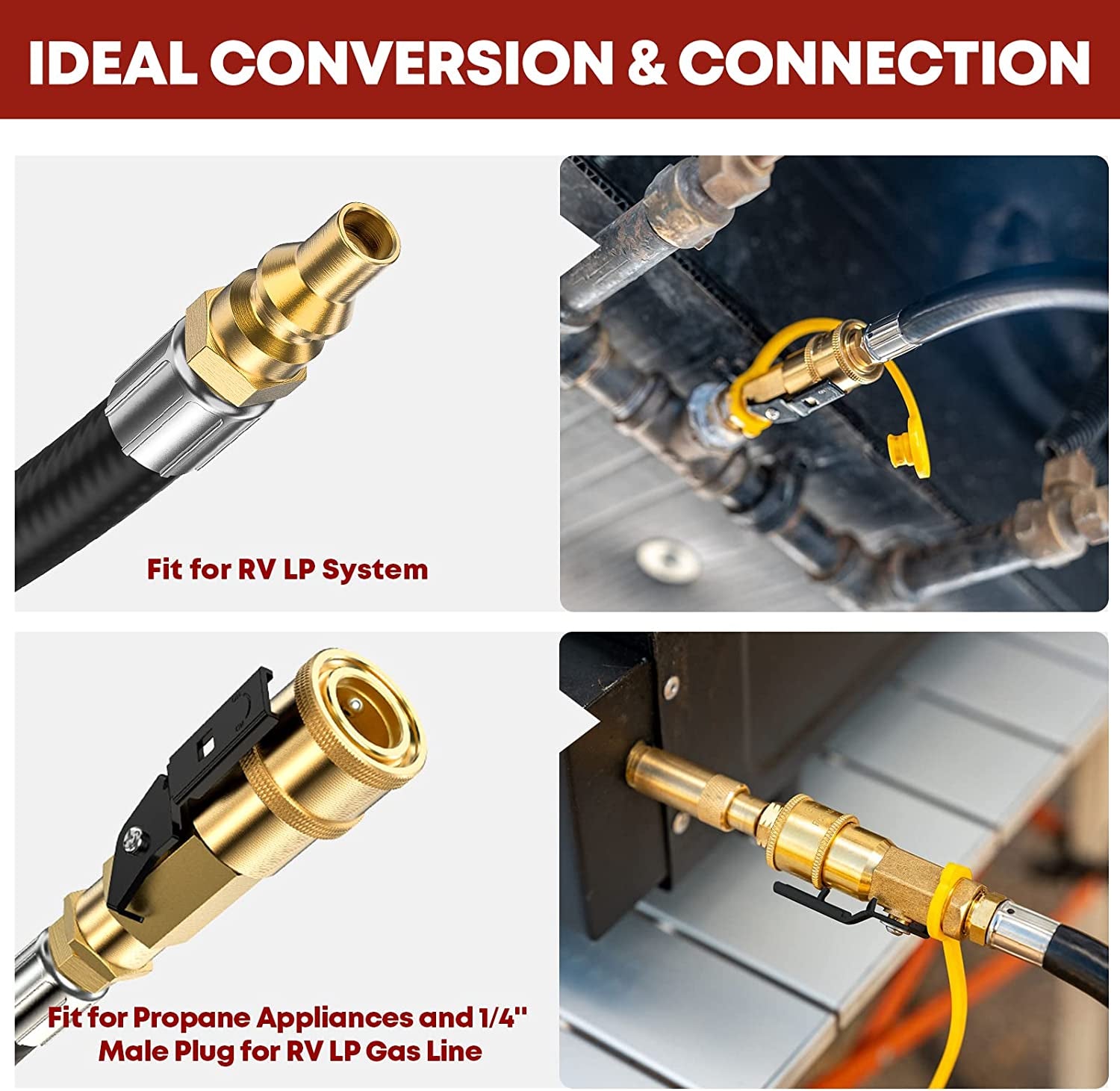 20 FT Quick Connect Propane Hose for RV to Grill, RV Propane Quick Connect Hose, Quick Disconnect Propane Hose Extension with 1/4"Safety Shutoff Valve for Grills, Griddles, Stove, Heater