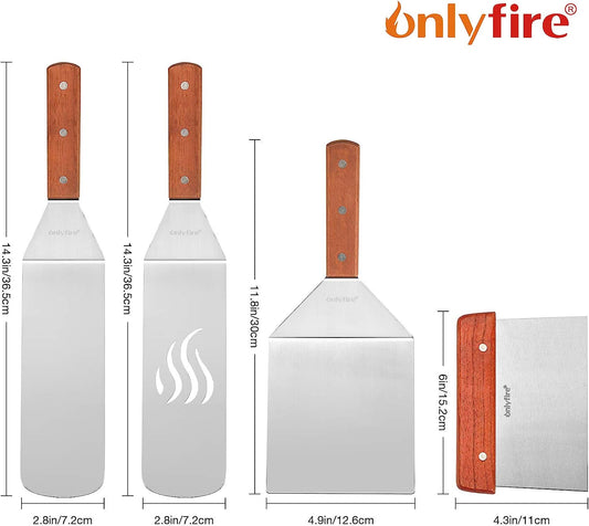 Only Fire Professional Barbecue Tool Kit Grill Griddle Tools Flat Top Griddle Accessories for Camping, Outdoor Hibachi, Backyard-Set of 5