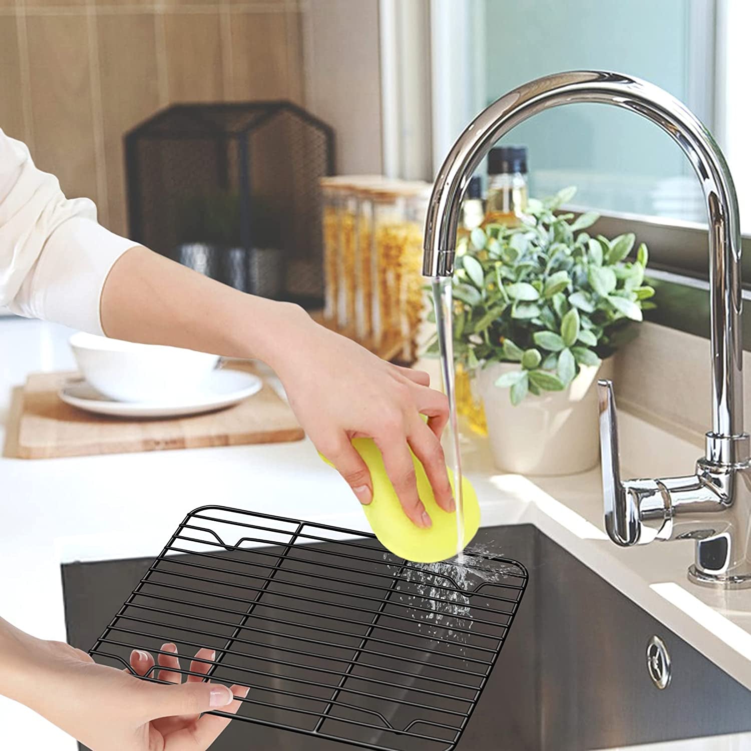 P&P CHEF Baking Rack Set of 2, Non-Stick Mini Cooling Racks for Cooking Grilling, 2 Pack 8.6” X 6.2” Roasting Drying Rack for Small Toaster Oven Use, Stainless Steel Core, Non-Toxic & Easy to Clean