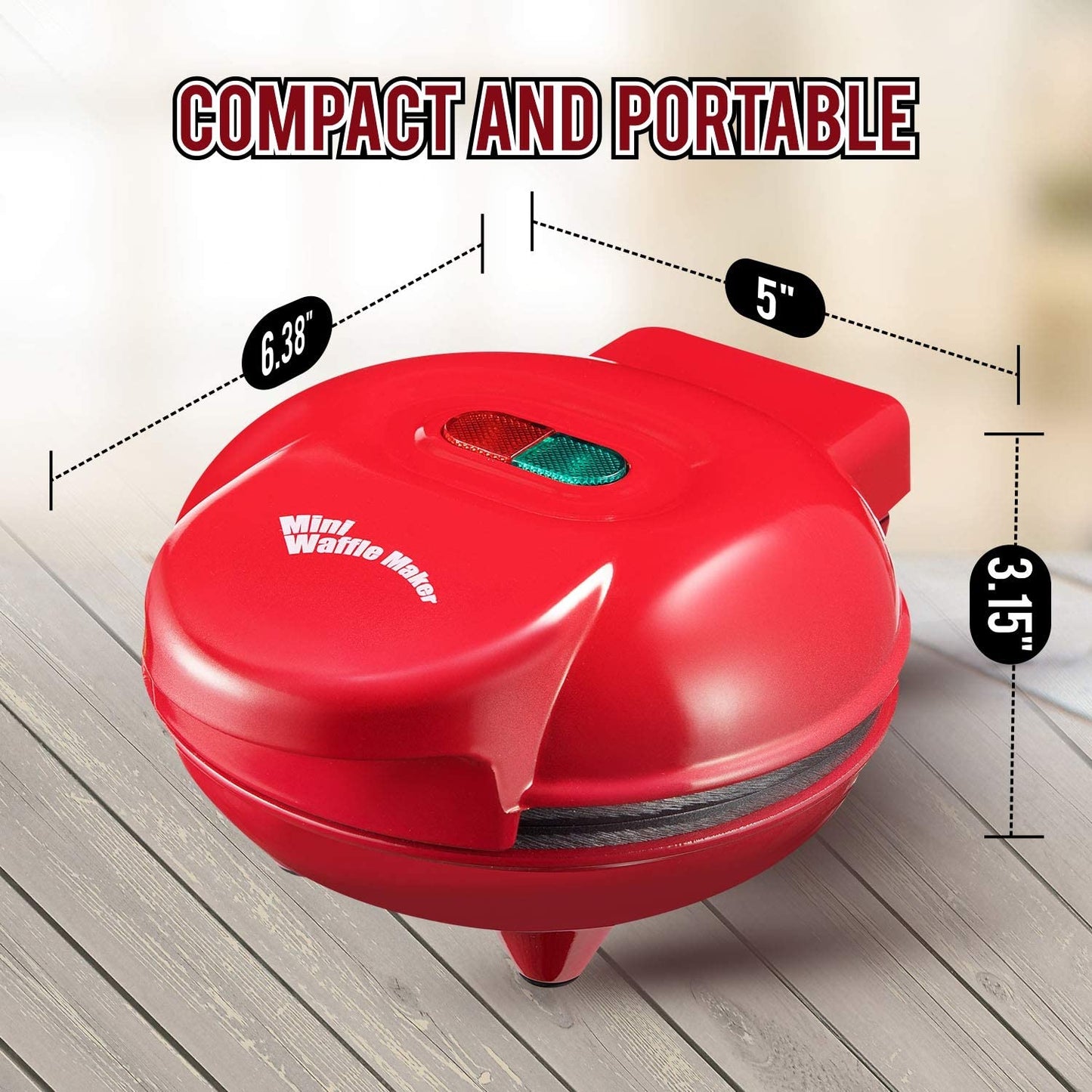 Burgess Brothers Mini Waffle Maker | Portable Electric Non-Stick Waffle Iron | Belgian Waffle Maker Makes 4 Inch Waffles | Includes Bamboo Sporks
