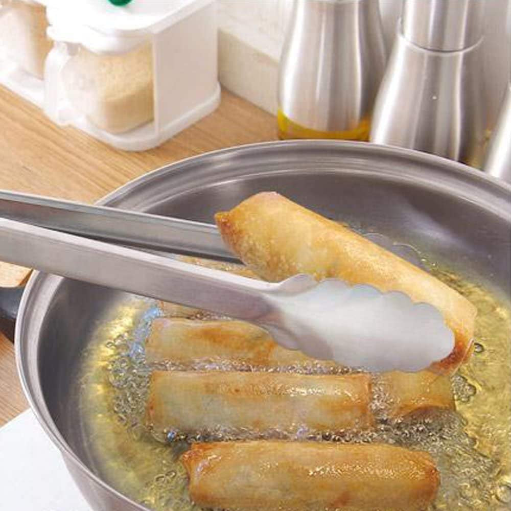 304 Stainless Steel Kitchen Cooking Tongs,9" and 12" Set of 4 Sturdy Grilling Barbeque Brushed Locking Food Tongs with Ergonomic Grip, Blue