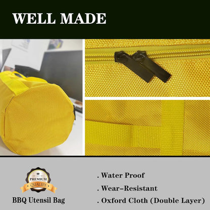 Rilltowpe BBQ Tool Storage Bag，Grill Accessory Storage，Bbq Tool Storage，Thickened Waterproof BBQ Tool Bag (Yellow)，Gifts for Men, Dad, Husband.