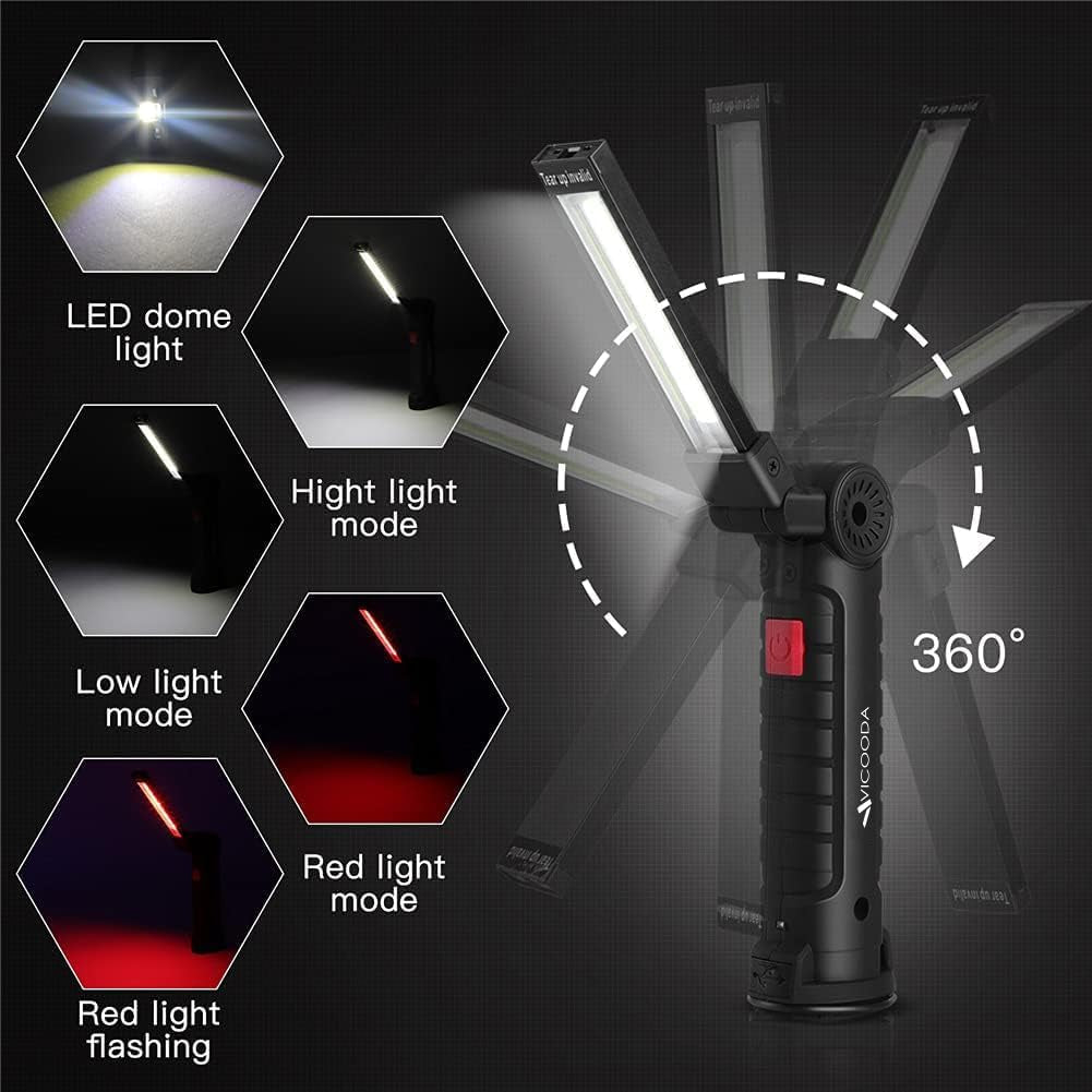4 Pack Flashlights, LED Work Light, USB C Rechargeable Work Light with Magnetic Base and Hanging Hook, 360°Rotate 5 Modes Flashlights for Car Engines Repair, Emergency and All Tight Spots (4 Pack)