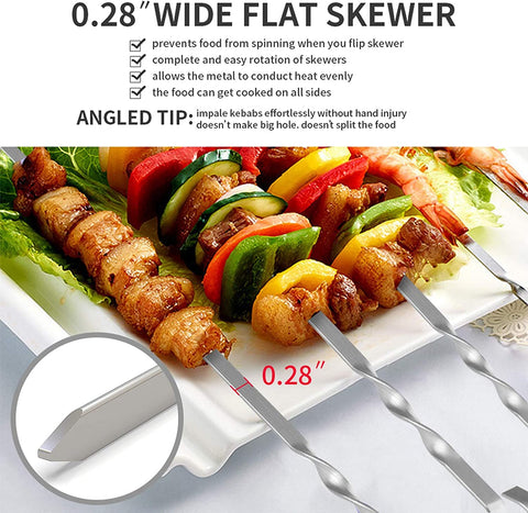 Image of Skewers for Kabobs, 17" Metal Kebab Skewers for Grilling Flat Long Stainless Steel Kabob Skewers Sticks, Reusable Grill Shish BBQ Barbecue Skewers for Meat Chicken Vegetable, 12 Pack Bonus 14 Inch