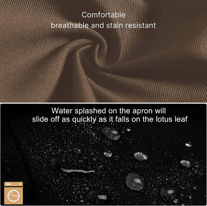 Aprons for Women Men BBQ Chef Cooking Artist Water Drop Resistant Canvas Adjustable Kitchen Apron with Pockets for Unisex Grill Baking Painting Art Stylist Dishwashing Comfortable Aprons (Khaki)