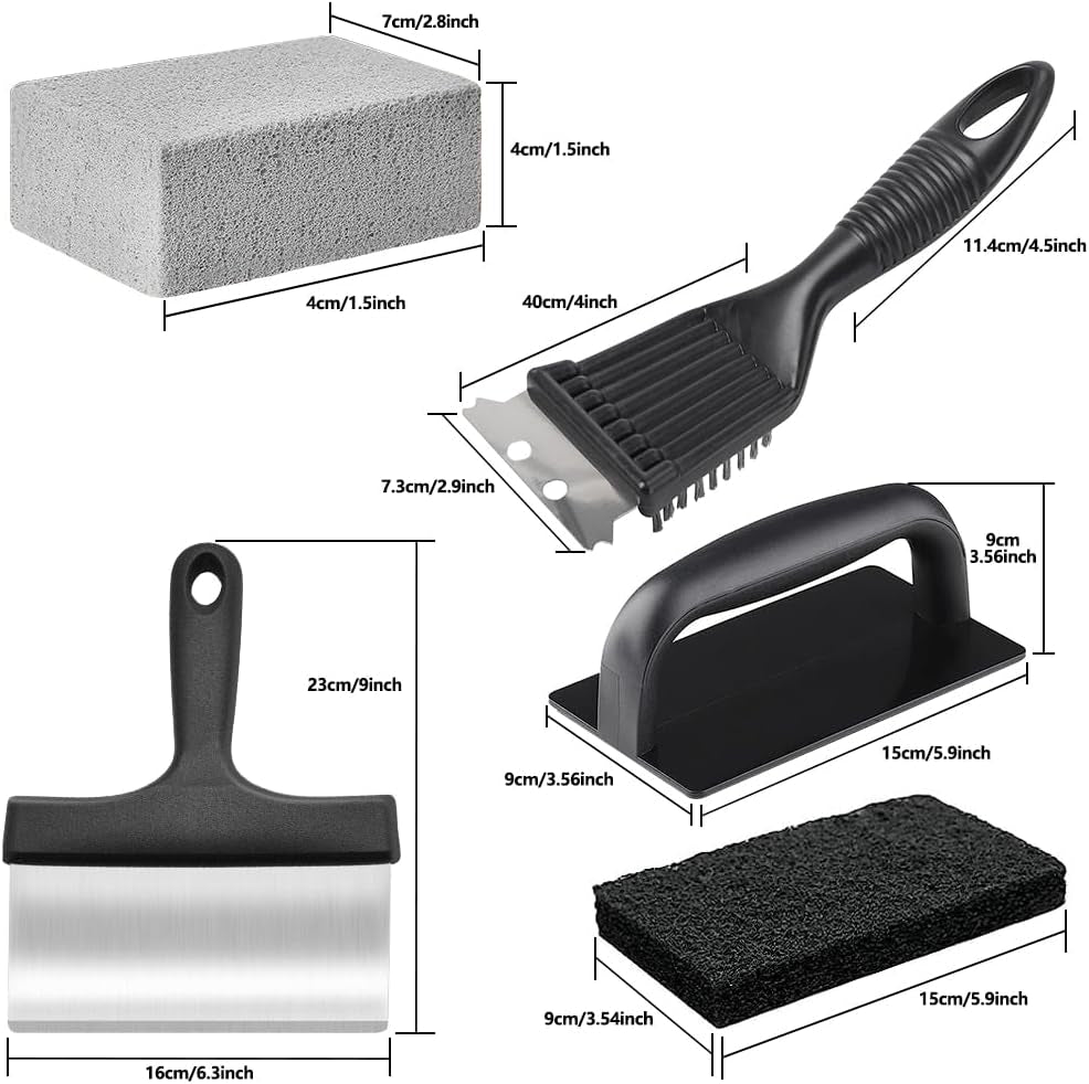 18Pcs Griddle Cleaning Kit for Blackstone, Heavy Duty Flat Top Grill Cleaning Kit, Include Handle, Cleaning Bricks, Scrubber Brush, Scouring Pads, Griddle Grill Scraper, Blackstone Cleaner for Griddle