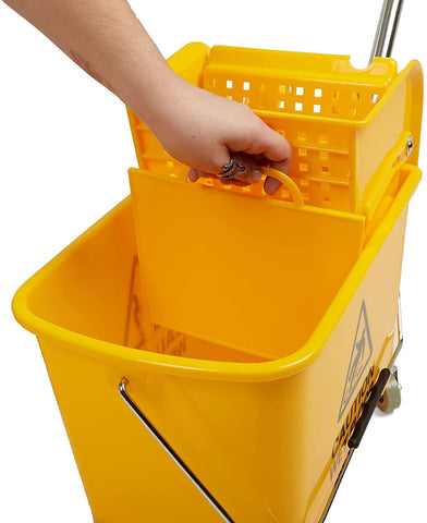 Image of Mind Reader Mobile Heavy Duty Mop Bucket with Upward Press Wringer, 22-Quart (5.5 Gallon) Capacity, 16.25"L X 10.75"W X 24.5"H, Yellow