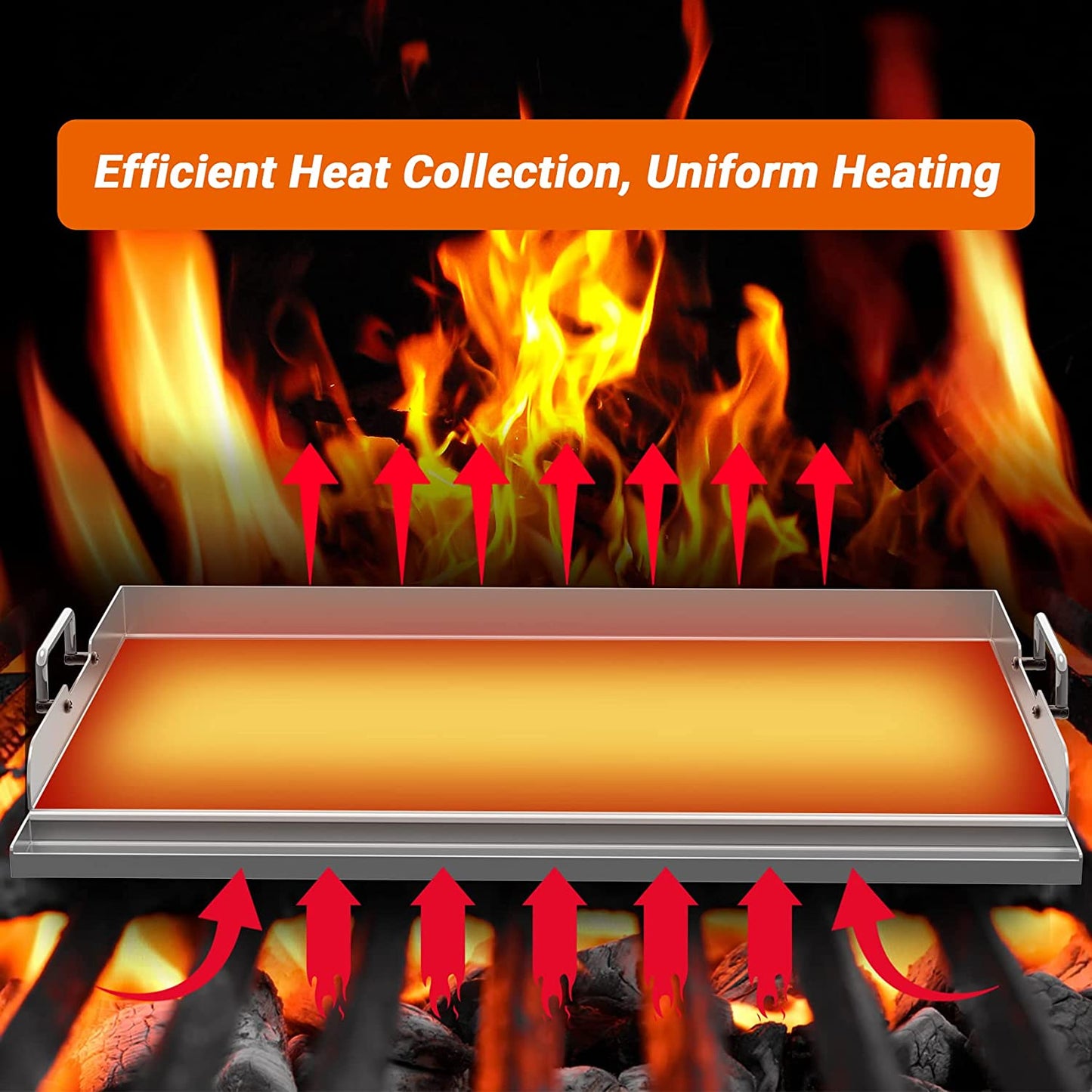 Universal Stainless Steel Griddle Plate with Even Heating Bracing for BBQ Charcoal/Gas Grills, 23" X 16" Rectangular Hibachi Flat Top Griddle for Indoor/Outdoor Cooking