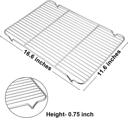 Baking Rack Cooking Rack Set of 2-16.6''X11.6'', P&P CHEF Stainless Steel Wire Cooling Drying Roasting Rack, Fits Half Sheet Cookie Pans, Commercial Quality, Oven & Dishwasher Safe