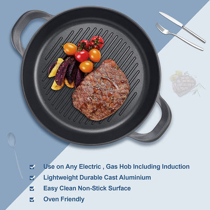 Nonstick Grill Pan for Stove Tops | 13.0" Skillet, Indoor Induction Cast-Aluminum Grill Pan with Lid and Anti-Scalding Tools, GRANITEC Nonstick Coating, Dishwasher & Oven Safe