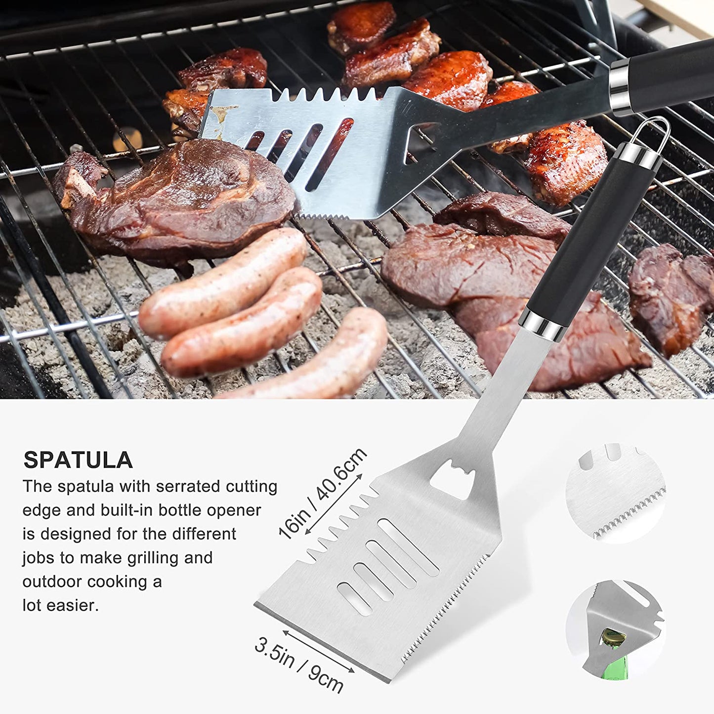 30PCS BBQ Grill Tools Set with Thermometer and Meat Injector. Extra Thick Steel Spatula, Fork& Tongs - Complete Grilling Accessories in Portable Bag - Perfect Grill Gifts for Men and Women