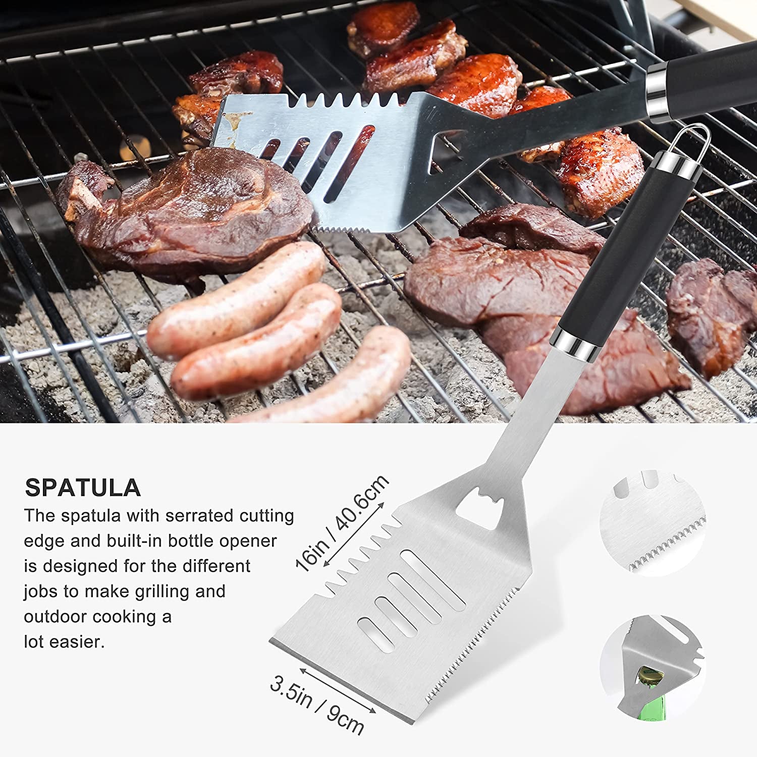 30PCS BBQ Grill Tools Set with Thermometer and Meat Injector. Extra Thick Steel Spatula, Fork& Tongs - Complete Grilling Accessories in Portable Bag - Perfect Grill Gifts for Men and Women