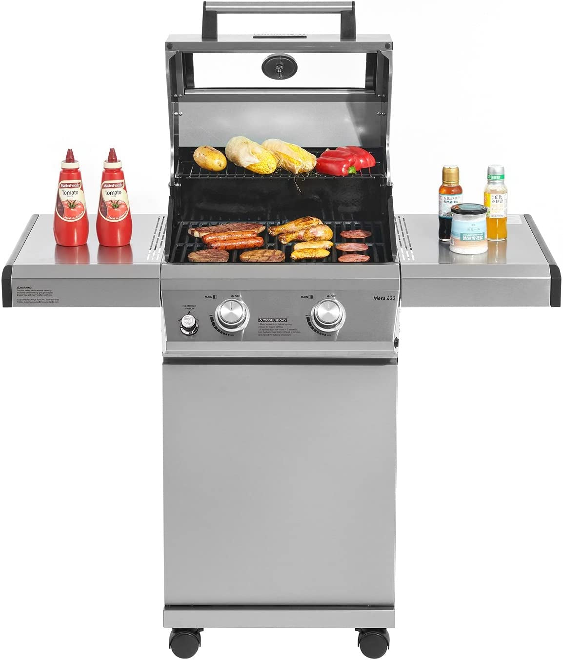 14633 2-Burner Stainless Steel Liquid Propane Gas Grill with Clear View Lid, LED Controls Mesa 200