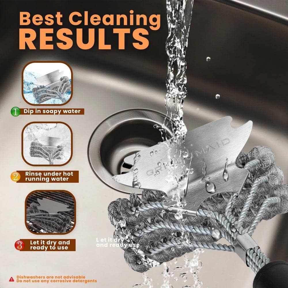 Grill Brush Bristle Free, Safe BBQ Brush Cleaner and Scraper for Outdoor Grill, 18” Stainless Grill Grate Scrubber, Cleaning Brushes for Porcelain, Weber, Gas, & Charcoal, Best Grill Accessories Gifts