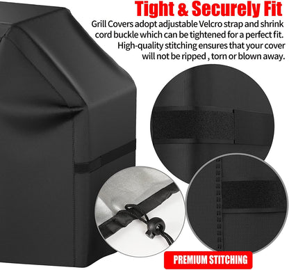 BBQ Grill Cover, Waterproof, Weather Resistant, Rip-Proof, Anti-Uv, Fade Resistant, with Adjustable Velcro Strap, Gas Grill Cover for Weber,Char Broil,Nexgrill Grills, Etc. 58 Inch, Black