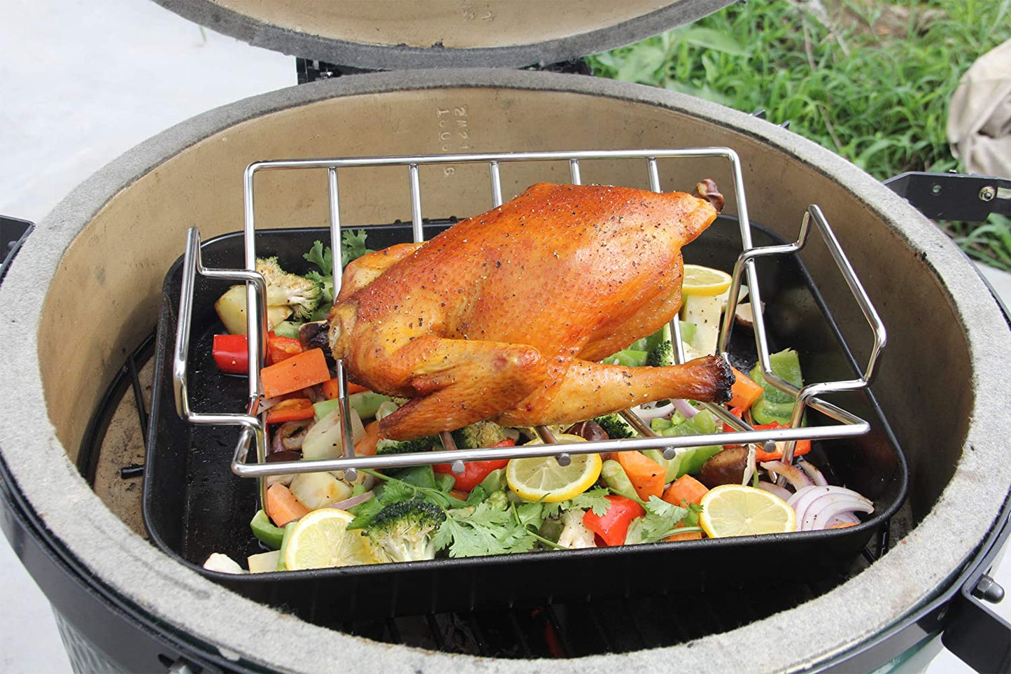 Mydracas BBQ Rib Rack for Smoking and Grilling Roast Rack 100% Stainless Steel Roast and Dual-Purpose Turkey Rack for Large Big Green Egg and Kamado Joe Etc.