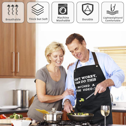 Cooking Chef Apron for Men, Funny Apron Gifts for Men with 3 Pockets Adjustable Neck Strap Grilling Kitchen BBQ Dad Apron-Birthday Christmas Gifts for Dad, Mom, Husband, Friends, Boyfriend