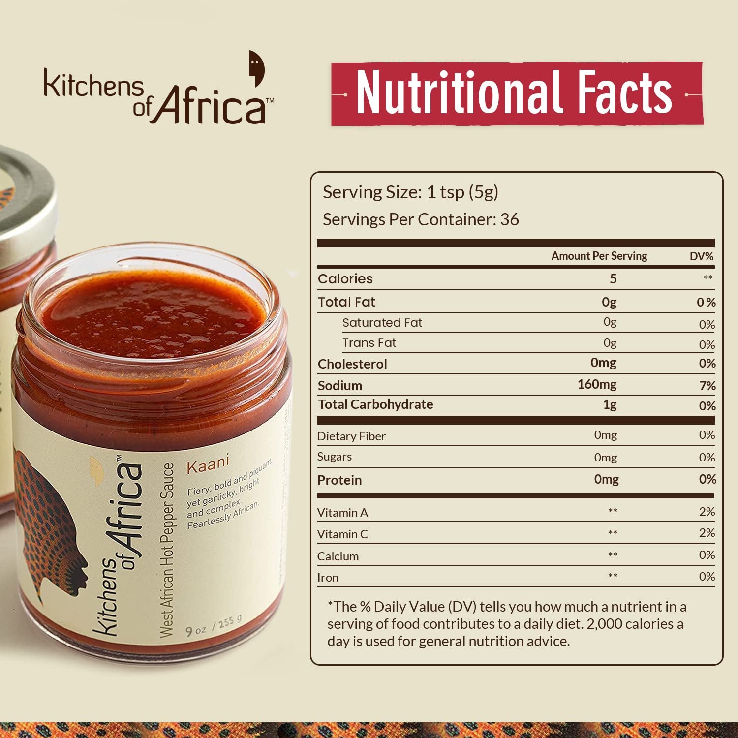 Kitchens of Africa Kaani West African Artisan Hot Sauce W/Habanero Pepper, Fresh Ginger, and Garlic. Fiery, Bold, and Piquant, yet Bright and Complex (9 Oz.)