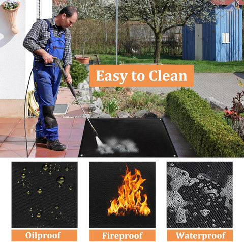 Image of Grill Mats for Outdoor Grill with Holes, 36×50 Inch under Grill Mat, Grill Mats for Outdoor Grill Deck Protector, Indoor Fireplace Mats Fire Pit Mats, Easy to Clean Reusable Outdoor Grill Mat