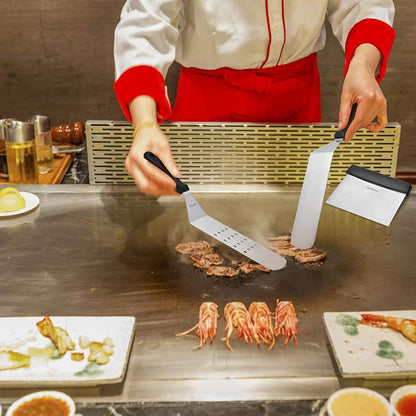 Skyflame 3 Piece Griddle Accessories Kit, Stainless Steel Professional Long BBQ Grill Spatula/Turner & Scraper Set for Flat Top Grill Hibachi Camping Cooking