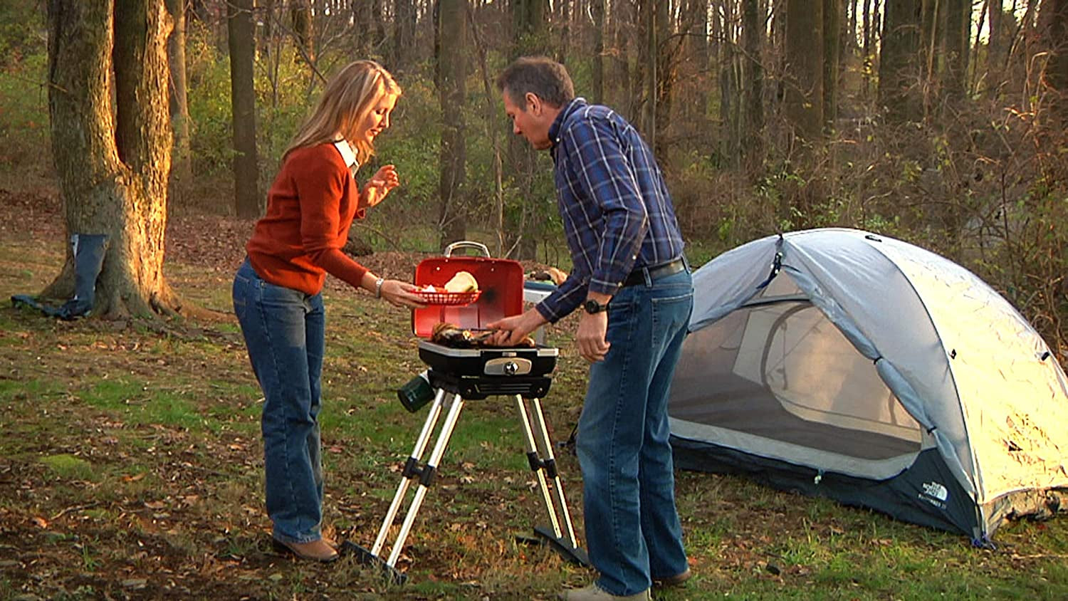 CGG-180 Petit Gourmet Portable Gas Grill with Versastand, Red