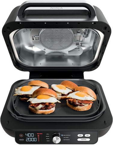 Image of IG601 Foodi XL 7-In-1 Electric Indoor Grill Combo, Use Opened or Closed, Air Fry, Dehydrate & More, Pro Power Grate, Flat Top Griddle, Crisper, Black, 4 Quarts