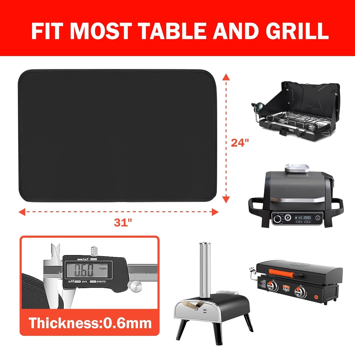 24" X 31" Grill Mat Fireproof for Outdoor Grill Protecting Prep Barbecue Table - Heat Resistant BBQ Tabletop Grilling Griddle Pad, Easy to Clean & Storage - Waterproof & Foldable, 0.6Mm