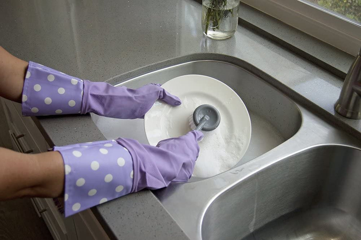 Glam Reusable Latex Dishwashing Gloves for Kitchen or Cleaning, One Size, Yellow, 3 Pairs