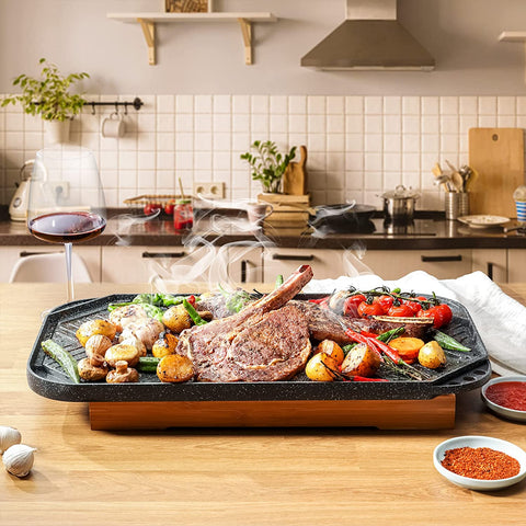 Image of Nonstick Griddle Grill Pan, Pro-Grid Reversible Grill & Griddle Pan, Two Burner Cast Aluminum Griddle, Portable for Indoor Stovetop or Outdoor Camping BBQ, 19.5" X 10.7"