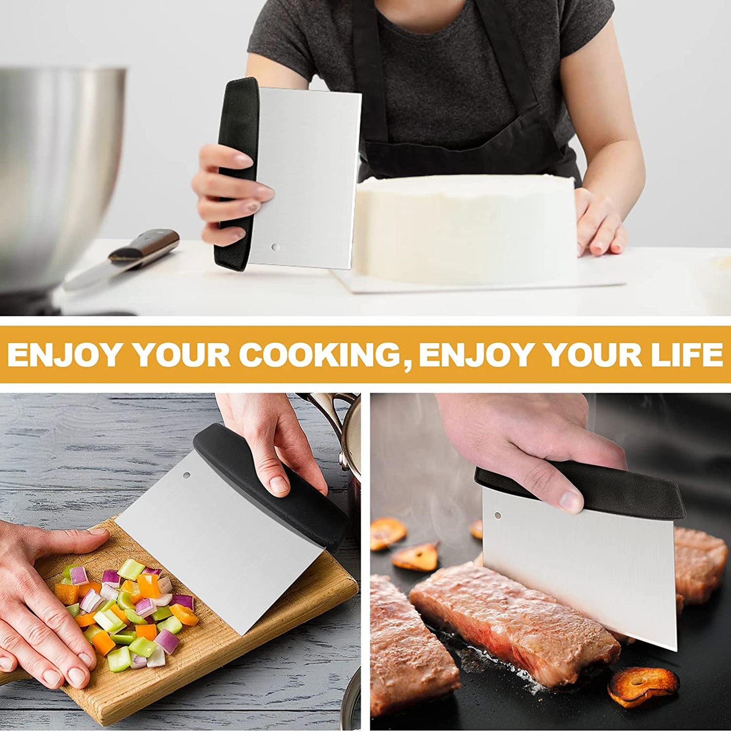 Griddle Accessories Kit of 5, Hasteel Heavy Duty Metal Spatula, Professional Stainless Steel Flat Top Griddle Tools Set, Pancake Flipper/Griddle Scraper/Hamburger Turner for BBQ Grilling Cast Iron