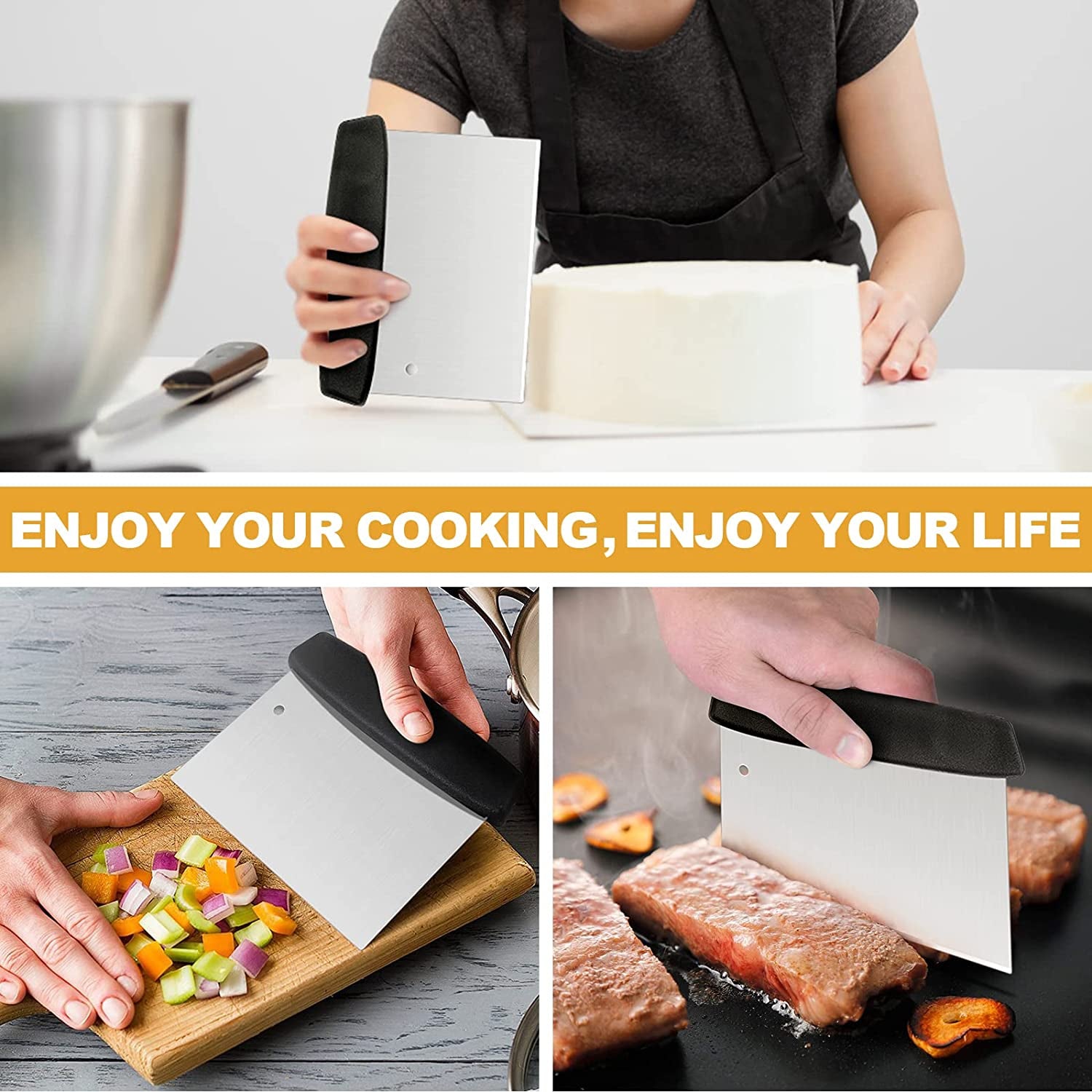 Griddle Accessories Kit of 5, Hasteel Heavy Duty Metal Spatula, Professional Stainless Steel Flat Top Griddle Tools Set, Pancake Flipper/Griddle Scraper/Hamburger Turner for BBQ Grilling Cast Iron