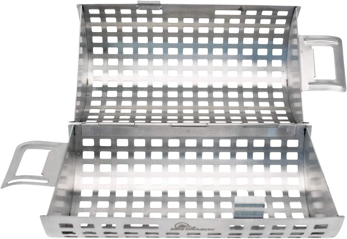 BBQ Dragon | Rolling Grill Basket | Food Grade Stainless Steel Grilling Basket | 13.5”X5.6” Cylinder | Vegetables, Shrimp, Fish, Chicken Wings | Snap Close Lid | Dishwasher Safe | Grilling Accessory