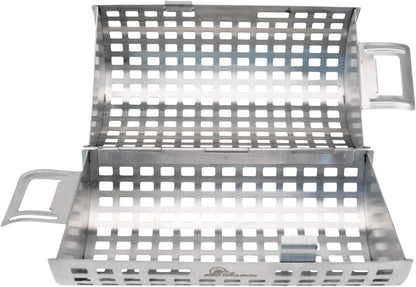 BBQ Dragon | Rolling Grill Basket | Food Grade Stainless Steel Grilling Basket | 13.5”X5.6” Cylinder | Vegetables, Shrimp, Fish, Chicken Wings | Snap Close Lid | Dishwasher Safe | Grilling Accessory