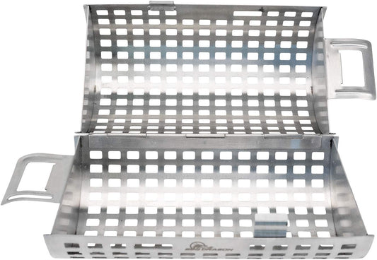BBQ Dragon | Rolling Grill Basket | Food Grade Stainless Steel Grilling Basket | 13.5”X5.6” Cylinder | Vegetables, Shrimp, Fish, Chicken Wings | Snap Close Lid | Dishwasher Safe | Grilling Accessory